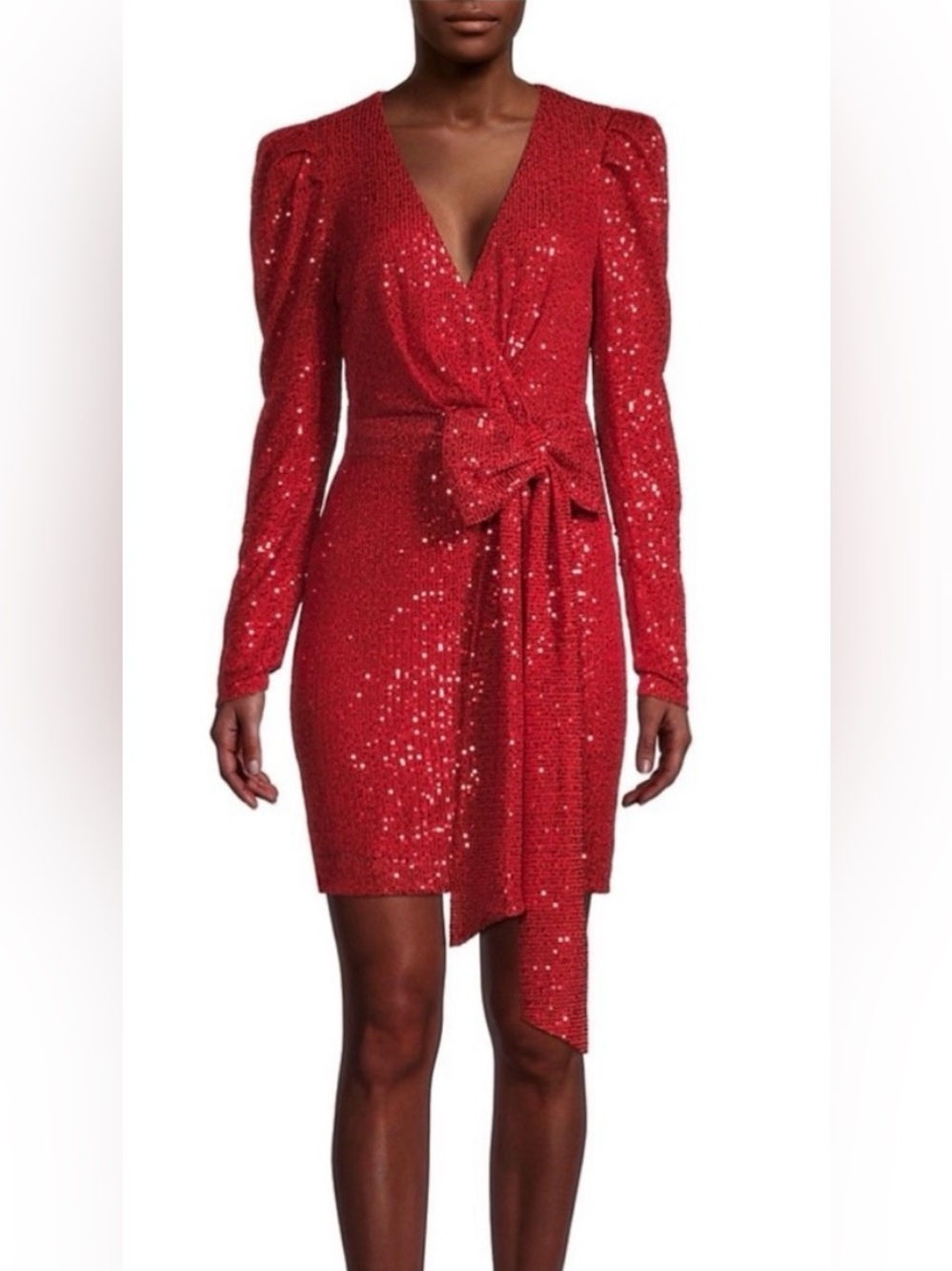 One33 Social Red Sequin Bow Sheath Cocktail V-Neck Mini Dress, size 0